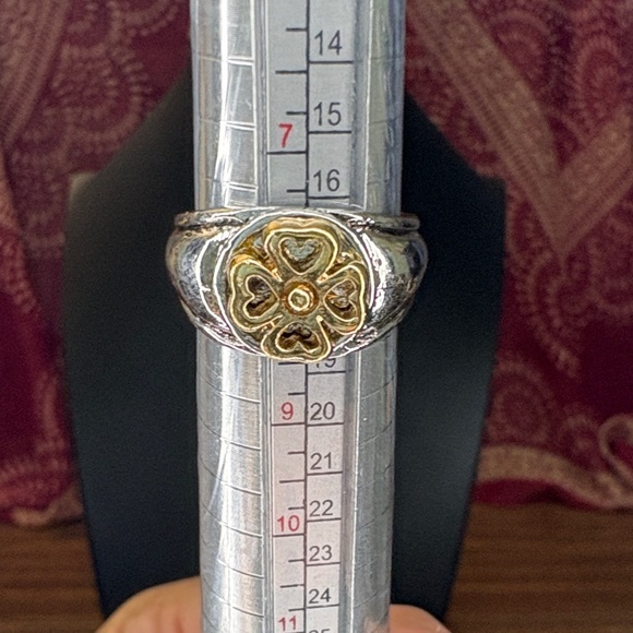 None Jewelry - Chic Silver and Gold Tone Heart Motif Ring